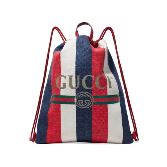 Gucci | Bags | Gucci Striped Canvas Drawstring Backpack Bag  display picture 3